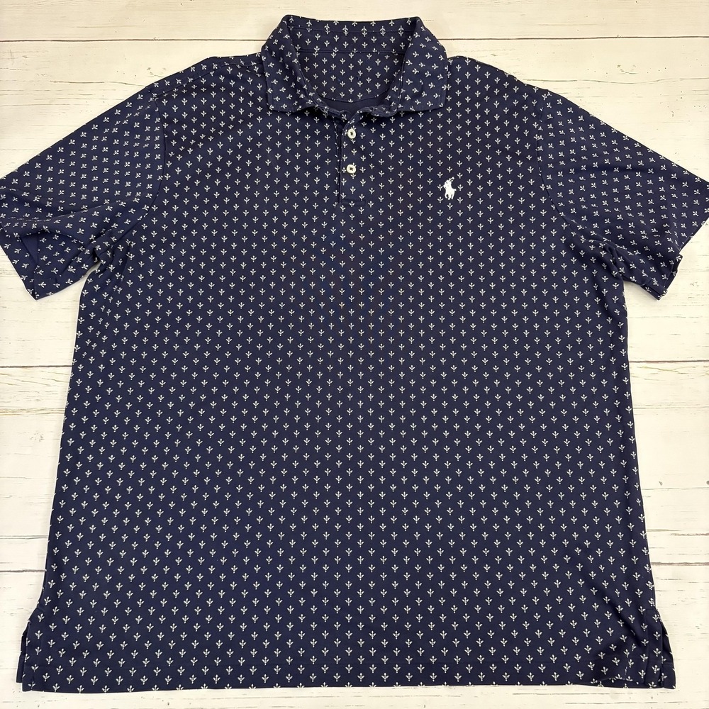 Polo Ralph Lauren Polo Shirt Mens XL Blue Geometric Short Sleeve Collared